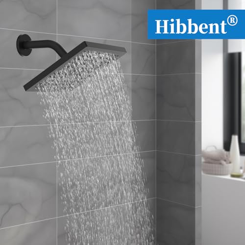 Hibbent cUPC Certified Thickness Metal 8'' Rain Shower Head, Matte Black | High Pressure Shower Head, Bathroom Waterfall Shower Heads, High Flow Fixed Showerheads with Adjustable Brass Ball Joint - color: Matte Black, style: Square 8''