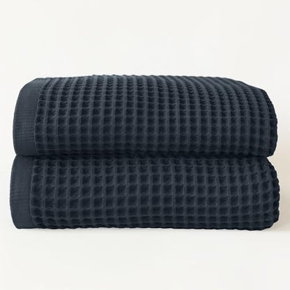 Premium Oversized Waffle Bath Towel Pack of 2 Extra Large 35x71 inch - 100% Turkish Cotton Waffle Weave Quick Dry Absorbent Lint Free Bath Sheet Towels (Anthracite, Set of 2 Bath Towels) - color: Anthracite, size: Set of 2 Bath Towels