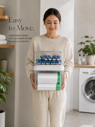 Trash Bag Dispenser & Dishwasher Pods Organizer, Clear Acrylic Garbage Bag Holder Under Sink Organizer With Removable Lid, Laundry Pods Container for Kitchen Pantry Laundry Room (3IN1 Dispenser) - size: 3IN1 White Dispenser