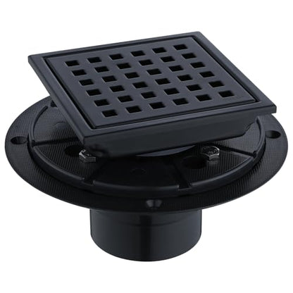 Square Shower Drain 4-Inch with ABS Flange, Matte Black, Removable Grille,Bathroom Stainless Steel Shower Floor Drain - color: 4-inch Matte Black