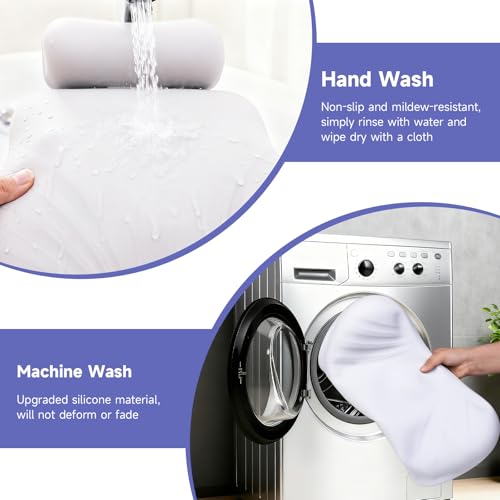 Silicone Bath Pillow, Upgraded Bath Pillows for Tub, Adjustable Height Bathtub Pillow for Head and Neck, 4D Luxury Tub Pillow Skin-Friendly Large Suction Cups Stability, Spa Relaxation-White