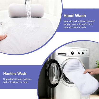 Silicone Bath Pillow, Upgraded Bath Pillows for Tub, Adjustable Height Bathtub Pillow for Head and Neck, 4D Luxury Tub Pillow Skin-Friendly Large Suction Cups Stability, Spa Relaxation-White