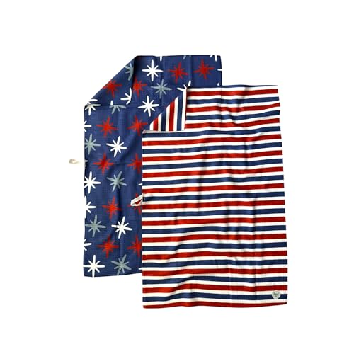 Kitchen Towels, Dish Towels for Kitchen, 2 Pc Kitchen Towel Set | Microfiber Waffle Towels, 16 x 26 inches, with Hanging Loops, Reusable Tea Towels, Cute Kitchen Towels - 2 Pack - color: Red/White/Blue