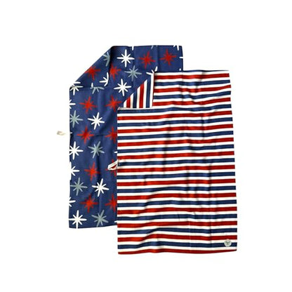 Kitchen Towels, Dish Towels for Kitchen, 2 Pc Kitchen Towel Set | Microfiber Waffle Towels, 16 x 26 inches, with Hanging Loops, Reusable Tea Towels, Cute Kitchen Towels - 2 Pack - color: Red/White/Blue