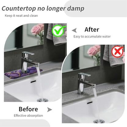 Kitchen Sink Splash Guard，Deep-purple gold marble Faucet Mat Sink Gadgets-Super Absorbent Fast Drying Mat Drip Catcher for Kitchen, Bathroom,Sink Mat, Dish Drying Mat, Bathroom(15" X 5.5" ) - color: Deep-purple gold marble