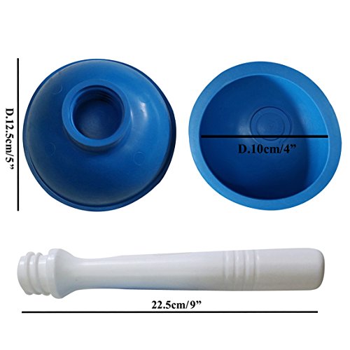 Drain Plunger, Mini Sink Unclogger, Small 4-Inch Clog Remover | Rubber Cup Hand Plumber Helper, Force Tiny Compact Tool with 9" Short Handle for Kitchen Bathroom, Toilet, Shower, Bath Tub - color: Blue
