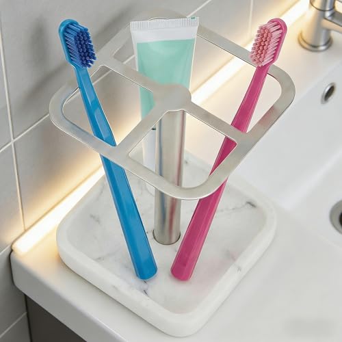 Silver Toothbrush Holder for Bathrooms, Stainless Steel | 1 stainless steel silver toothbrush holder, one of the best toothbrush holders for bathrooms, ideal for daily family use.