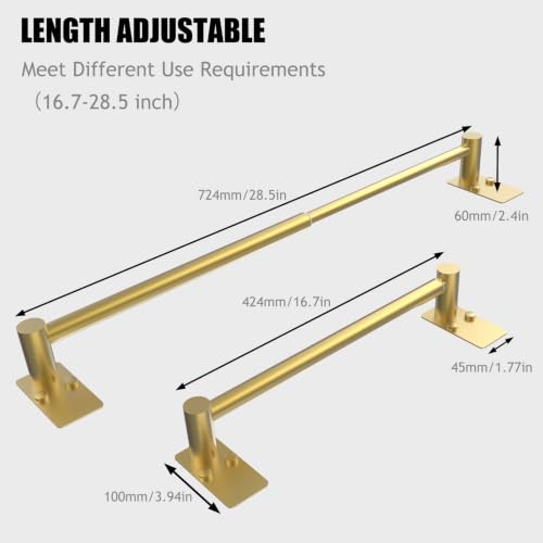 Towel Bar, Adhesive or Drill Wall Mount, Brushed Gold, 2 Pack | Adjustable 16.7 to 28.5 Inch, 304 Stainless Steel Hand Towel Holder, Square Base Towel Racks for Bathroom, Kitchen Use - color: Extended Length–gold