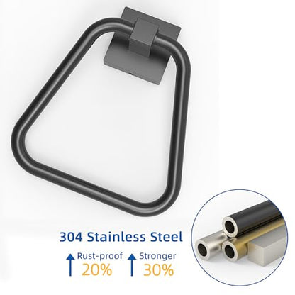 RUACQ Towel Ring, Hand Towel Holder for Bathroom Wall, Matte Black | Wall Mounted Hand Towel Bar, 304 Stainless Steel Towel Hanger, Square Base, Geometric Towel Holder Design, Modern, Heavy Duty - color: Matte Black