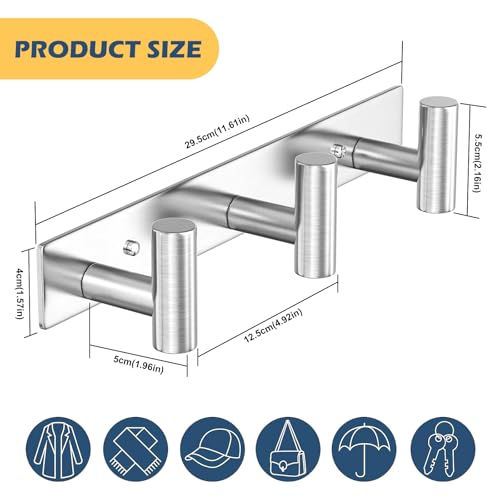 HUFEEOH 2 Pack Coat Hooks Wall Mount, Silver T Shaped 3 Hooks Wall Hooks Stainless Steel Coat Hanger, Heavy Duty Towel Hooks Purse Rack for Hanging - color: Silver, size: 2 Pack "T" shape 3 hooks