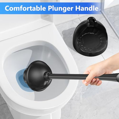 Toilet Plunger and Brush, Bowl Brush and Heavy Duty Toilet Plunger Set with Ventilated Holder, 2-in-1 Toilet Brush and Plunger Combo for Bathroom Cleaning (Black)