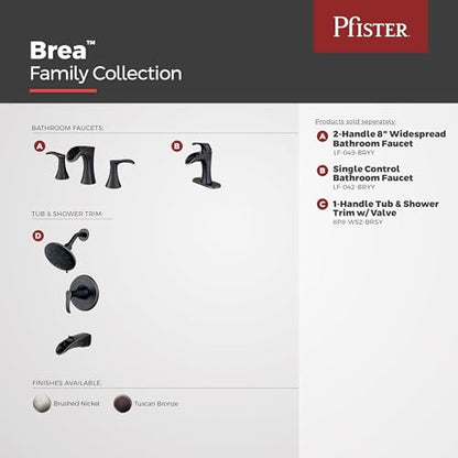 Pfister Brea Bathroom Sink Faucet, 8-Inch Widespread, 2-Handle, 3-Hole, Tuscan Bronze Finish, LF049BRYY - style: Widespread