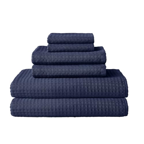 UCHINO Waffle Twist 6-Piece Cotton Towel Set Absorbent Quick Dry, Indigo - color: Indigo, size: Towel Set - 2 Bath, 2 Hand, 2 Washcloths