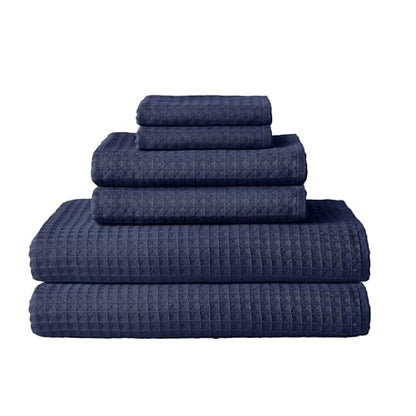 UCHINO Waffle Twist 6-Piece Cotton Towel Set Absorbent Quick Dry, Indigo - color: Indigo, size: Towel Set - 2 Bath, 2 Hand, 2 Washcloths
