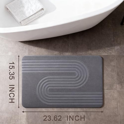Stone Bath Mat,Diatomaceous Earth Shower Mat,Fast-Drying Stone Bathroom Floor Mat,Absorbent Non-Slip Diatomite Mats for Bathtub,Grey Wave Line - color: Grey Wave Line-24*16-1 Pack