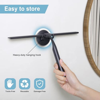 LUXEAR Shower Squeegee, 12-Inch Squeegee for Shower Glass Door, All-Purpose Stainless Steel Squeegee for Bathroom, Shower Doors, Mirrors, Tiles and Car Windows Shower Glass Cleaner with Wall Hanger