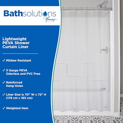 Kenney KN61433 Lightweight 3 Gauge Waterproof PEVA Shower Curtain Liner with Durable Eyelet Hang Holes and Weighted Magnetic Hem for Bathroom, 70" W x 72" H, Clear, 1-Pack - color: Clear, size: 72"W x 70"L (Pack of 1)