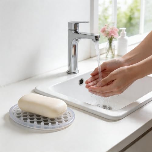 2 Pcs Soap Dish with Drainage Holes, Silicone Soap Holder | Clear Bar Holder Tray, Self Draining Soaps Saver for Shower, Anti-Slip Soaps Container for Bathroom, Shower, Kitchen