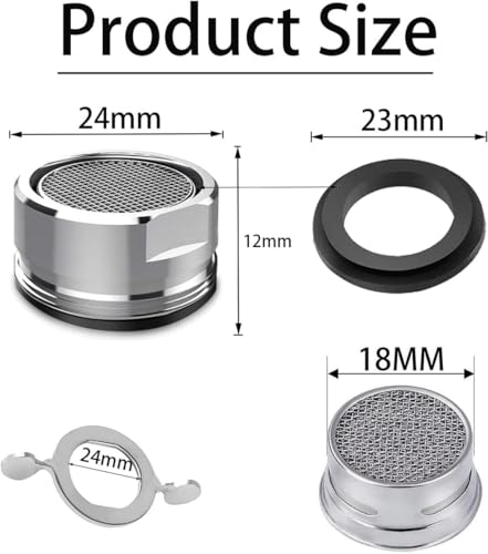 E-TING 6 Pack M24 Male Thread Faucet Aerator Kitchen Sink Replacement | Brass shell 24mm 15/16 inch high flow aerators, equipped with gaskets & wrench, fits bathroom and kitchen sink taps