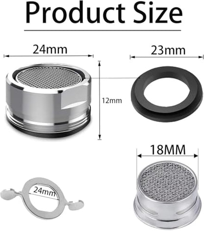E-TING 6 Pack M24 Male Thread Faucet Aerator Kitchen Sink Replacement | Brass shell 24mm 15/16 inch high flow aerators, equipped with gaskets & wrench, fits bathroom and kitchen sink taps