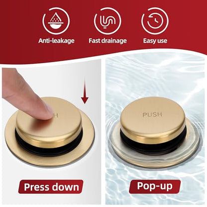 PRIMSOPH Tip-Toe Tub Drain Trim Kit with One Hole Overflow Faceplate Conversion Kit Assembly Universal Fine Coarse Thread Replacement Brushed Gold - color: Brushed Gold, style: One Hole