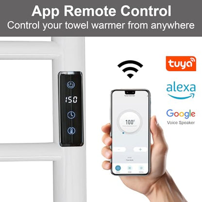 Electric Towel Rack with Voice Control for Alexa & Google Home,TUYA - Wall-Mounted Bathroom Heating Towel Warmer,Plug-in,Stainless Steel Material,16.54x23.62x5.51 in,White,4 Bars - color: White With Wifi, size: 4 Bar