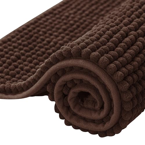 SUBRTEX Bathroom Rugs Chenille Bath Rug Soft Short Plush Bath Mat Soft Shower Mat Water Absorbent Shower Mat Quick Dry Machine Washable(Chocolate,18" x 24") - color: Chocolate, size: 18" x 24" (Rectangular)
