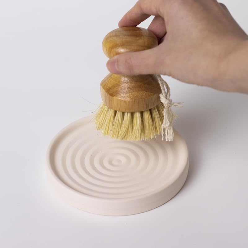 Home Bathroom Kitchen Use Diatomite Round Tray Ceramic Fast Dry Soap Holder (Beige) - color: Beige