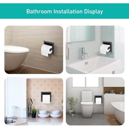 Recessed Toilet Paper Holder, Stainless Steel Toilet Paper Roll Holder | Tissue Dispenser Wall Mount for Bathroom Space Saving Design with Mounting Bracket - color: Black