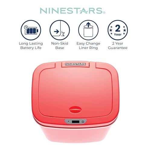 Ninestars 3 Gallon Automatic Trash Can, 12L Touchless Motion Sensor Bathroom or Bedroom Garbage Can with Odor-Sealing Lid, Impact-Resistant ABS Plastic, Rose Red - color: Rose