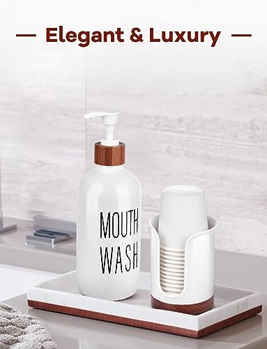 Premium Bathroom Cup Dispenser - Compact Cup Holder for Dixie Cups 3 oz Cups, 3 4 Ounce Mouthwash Cup Dispenser - PC/Walnut, White, Pack of 1 - color: White/Walnut/1Pack