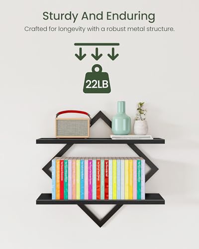 CHOEZON Floating Shelves, Set of 2 Wall Shelves, 2-Tier Hanging Shelves, Wall Shelf Set of 2, Wall Mounted Shelves, for Living Room, Bedroom, Kitchen, Office, Study, Black TBJ01P2BB - color: Black