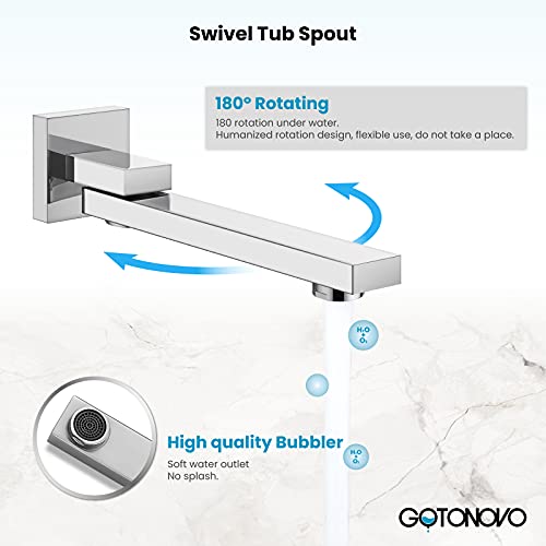 gotonovo Tub Shower Faucet Set with Valve Kit 10’’ Head,Polished Chrome | Shower System with Tub Spout,SUS304 Rain Head with Handheld Sprayer,Swivel Spout,All Metal,Rough-In Valve Trim Kit,Wall Mount - color: Chrome, size: 10’’ Head