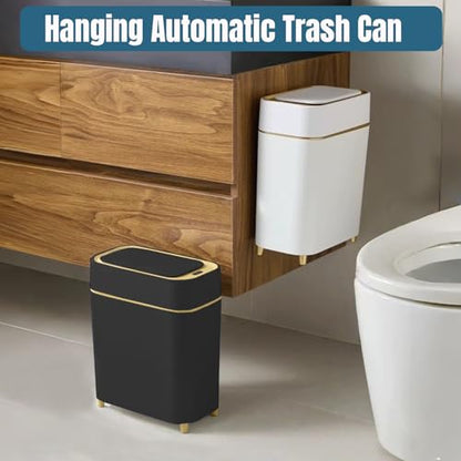 LALASTAR 2-Pack Bathroom Trash Can with Lid, Slim Motion Sensor Trash Can, Small Automatic Garbage Can Touchless, Waterproof Trash Bin for Bedroom, Office, Living Room, 2.3 Gal, Black with Gold Trim - color: Black+Gold Trim