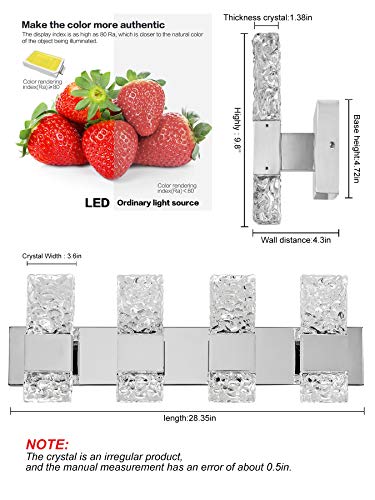 Modern LED Bathroom Vanity Light Fixtures Chrome Stainless Steel 4 Light Wall Sconces Over Mirror 28 Inch 40w Crystal Cool White 5800K Dimmable - color: Chrome, size: 4 lights