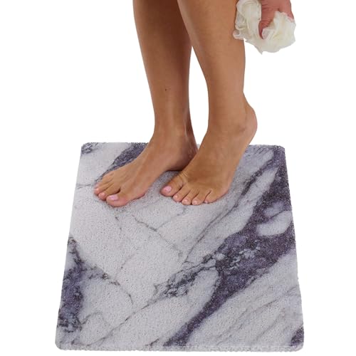 ENKOSI Loofah Non-Slip Shower and Bath Mat - Soft Cushioned Comfort - No Suction Cups for Smooth or Textured Tubs - Fast Draining - Safety for Bathroom, Family, and Elderly (24x16 Marble Grey Blue) - color: Marble Blue Gray, size: 24" x 16" (Rectangular)