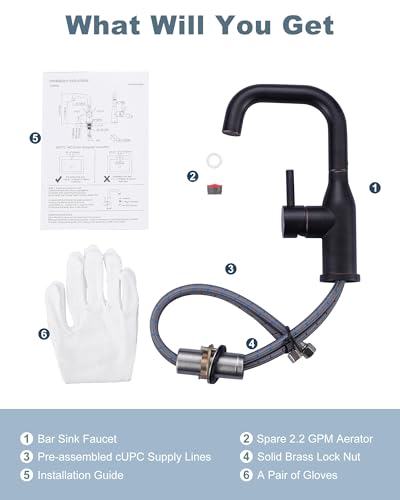 Bar Faucet Oil Rubbed Bronze: ARCORA Single Hole Wet Bar Sink Faucet - Prep Sink Faucet 360 Swivel - Small Kitchen Bathroom Tap with cUPC Supply Lines - color: Oil Rubbed Bronze