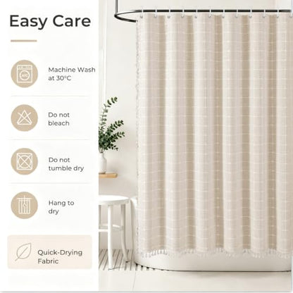 Striped Boho Long Shower Curtain Farmhouse Fabric Shower Curtains for Bathroom, Rustic Country Neutral Heavy Duty Bathroom Curtain Set with Tassel - Beige Bohemian Cloth Shower Curtain 71x79 Inch - color: Cream, size: 71"W x 79"L (Pack of 1)