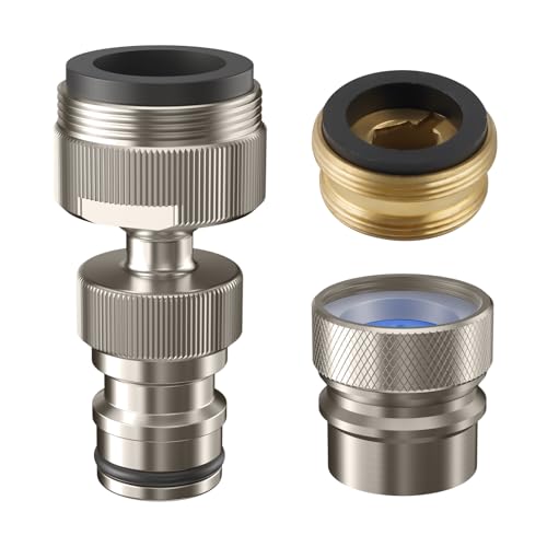 Hibbent 2 PACK Faucet to Dishwasher Adapter, Quick-Connect Dishwasher Snap-On Connection, with Swivel Ball Joint and Faucet Aerator, Male 15/16 Inch and Female 55/64 Inch, Brushed Nickel - color: Brushed Nickel