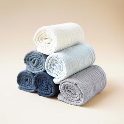 Konssy 6-Pack Thick Muslin Baby Burp Cloths, 6-Layer Ultra Soft Cotton | 100% Cotton, Burp Rags for Baby Drool & Messes, Wash Durable, Absorbent & Durable, Burping Cloths for Boys & Girls (Navy) - color: Navy