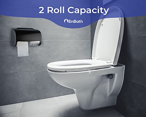 2-Pack Commercial Toilet Paper Dispenser Wall Mount, Double (2 Roll) Locking Toilet Paper Holder (Black), Compact Two Roll, Side by Side Design Tissue Paper Dispenser