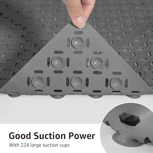 Yolife Square Shower Mat, 27" x 27" Large Shower Mat with Center Drain Hole, Soft TPE Non Slip Shower Mats for Inside Shower with Suction Cups, Anti Slip Washable Shower Floor Mat, Dark Grey - color: Dark Grey