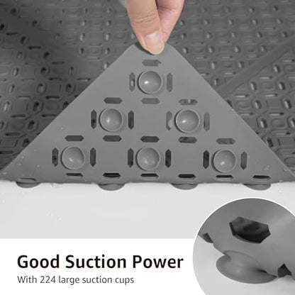 Yolife Square Shower Mat, 27" x 27" Large Shower Mat with Center Drain Hole, Soft TPE Non Slip Shower Mats for Inside Shower with Suction Cups, Anti Slip Washable Shower Floor Mat, Dark Grey - color: Dark Grey