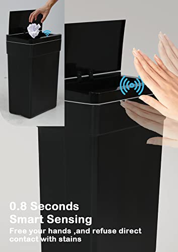 13 Gallon Black Plastic Trash Can with Lid, 50 Liter, Touchless Sensor, Auto-Sensing Technology, Easy to Clean, Durable - style: Single Lid(black)