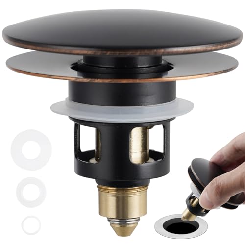 Universal Bathroom Sink Drain Strainer, Big Cover, Oil Rubbed Bronze | 2 in 1 Pop Up Sink Stopper for 1.1''~2.36'' Sink Basin Hole, Hair Catcher with Removable Stainless Steel Filter Basket - color: Oil Rubbed Bronze