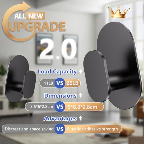Aikzik Adhesive Towel Hooks - 4 Pack 26LB Extra Strong Heavy Duty Wall Hooks for Bathroom/Shower Door Hanging Coat, Robe, Towel, Dogs' Leads and Collars (Matte Black, Stainless Steel) - color: Black-4