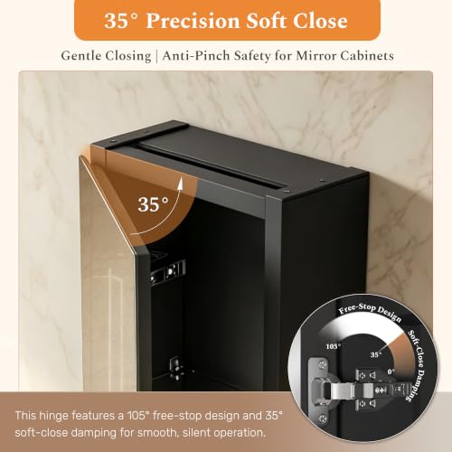 Spliceable Modular Bathroom Medicine Cabinet with Soft Close Doors with Glass on Both Sides, Reversible Wall Mounted Mirror (28" L x 10" W) - color: 10"×28" Reversible Cabinet