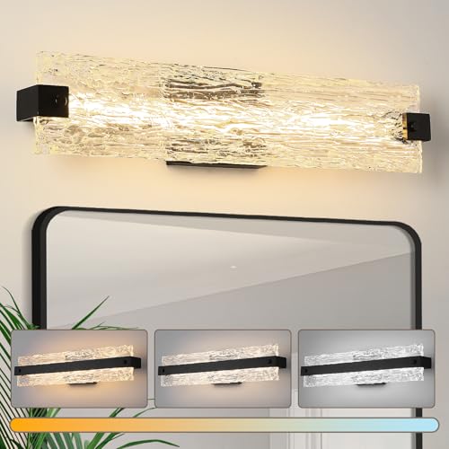 Black LED Bathroom Vanity Light, 24.4 Inch 15W Modern Dimmable Bathroom Light Fixture Over Mirror, Crystal Bar Wall Sconce Lighting for Bath, 3CCT, OS-MM5001-3BK - color: Black, size: 24.4" L, 15 Watts