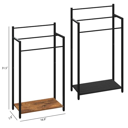 16.9" W Freestanding Towel Rack with Rustic Brown Wood Shelf | 3 Tier Blanket Ladder Stand for Bathroom Living Room, Metal Frame,31.5"H x 16.9"W x7.9"D - color: Rustic Brown, size: 31.5"H x 16.9"W x7.9"D