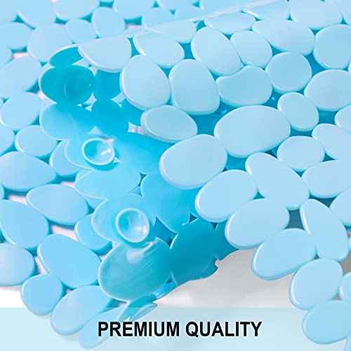SONGZIMING Bathtub Mat Non Slip Pebble Bath Shower Mat with Drain Holes, Suction Cups Mat for Tub 16" W x 35" L, Blue - color: Blue